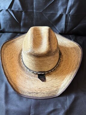 New Western Hats Cowboy Gray Leather Woven Design Straw Type Size L